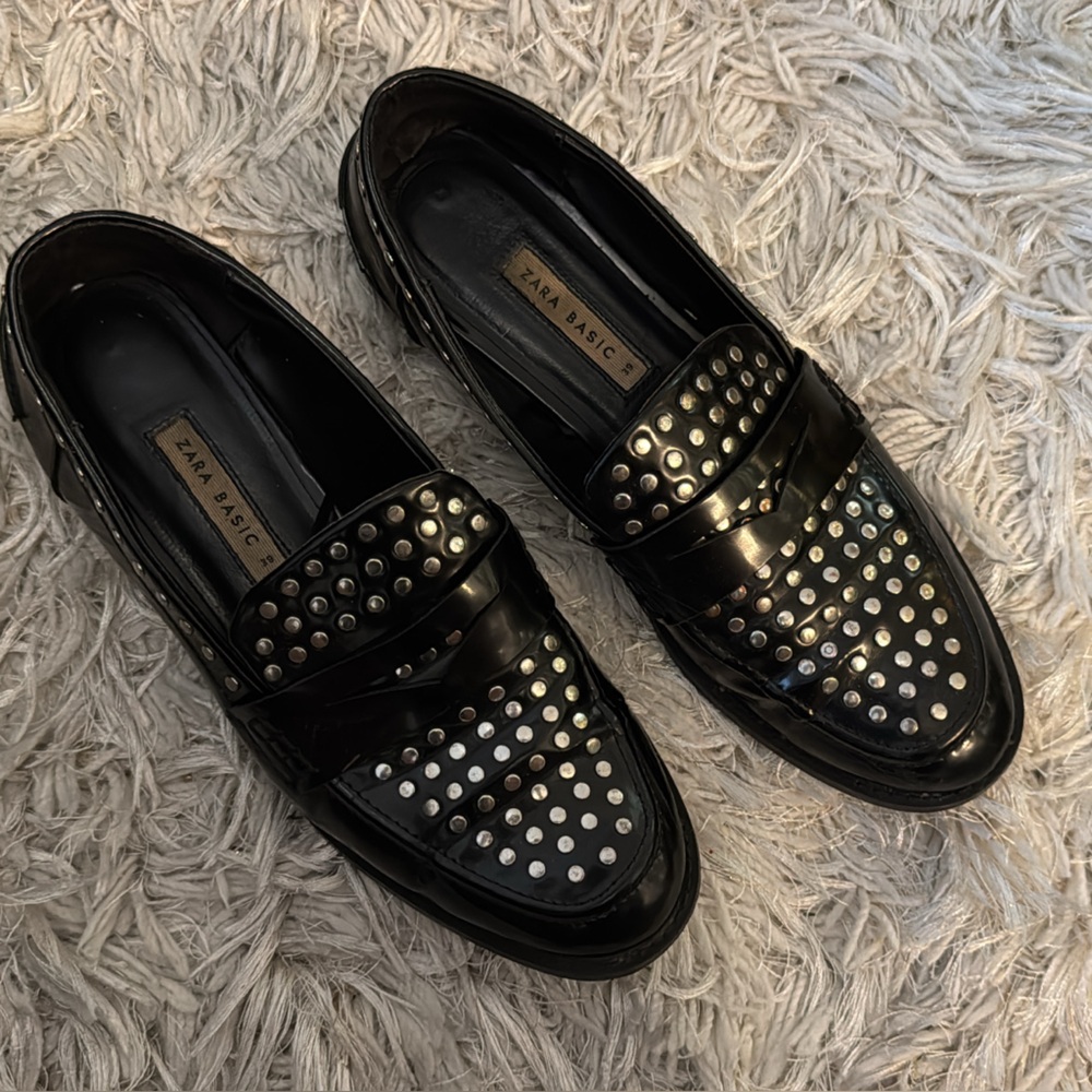 Zara Women Black Studded Slip-Ons